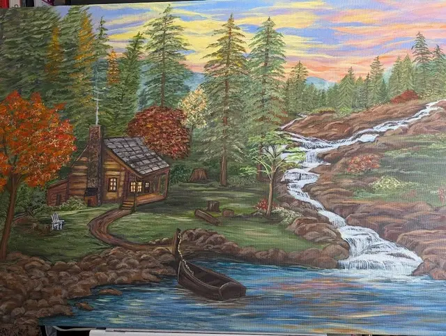 Cabin by the Creek, painting by Linda Anne Ehlers