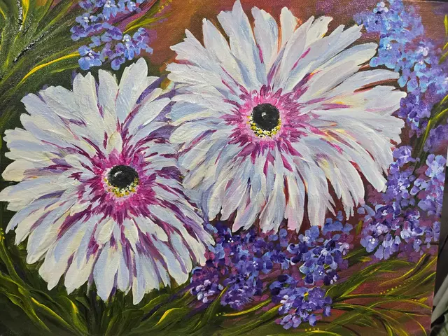 Gerbera Daisies painting in pink and white