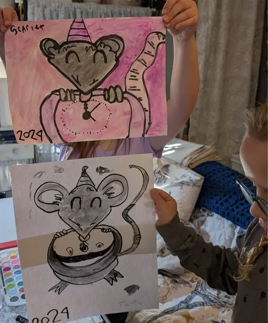 Student drawings of a mouse from an art class